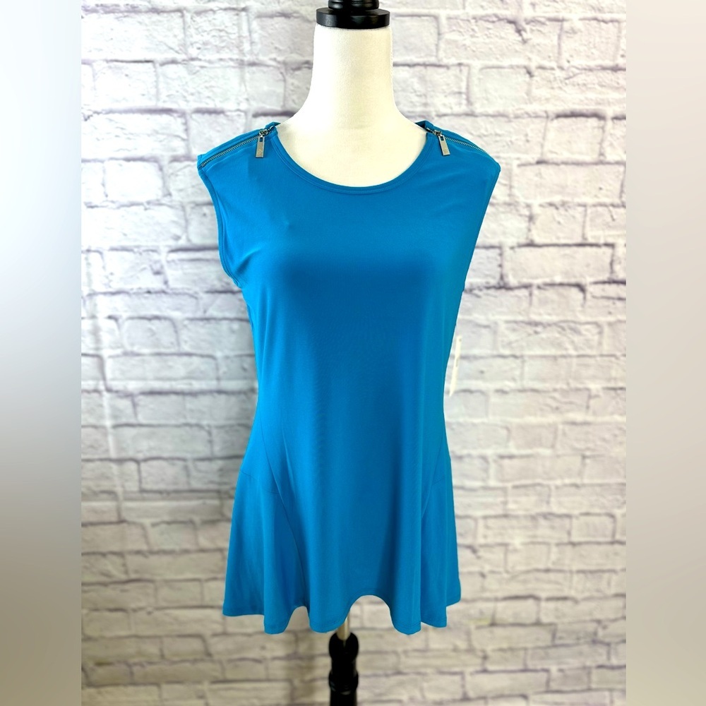 Chaus New York Zip Shoulder Capri Blue Tunic‎ Tank Top – Size M NWT